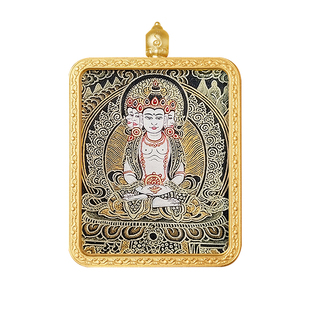 唐卡吊坠西藏热贡黑金款十二生肖黄CC虚空藏男女佩戴