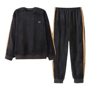 睡衣男士冬季珊瑚绒加厚加绒男款秋冬法兰绒套头可外穿冬款家居服