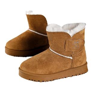 巴布豆女童鞋加绒保暖棉靴雪地靴2024冬季新款男童儿童中大童大棉
