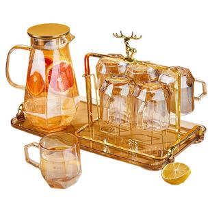 高级感玻璃冷水壶家用耐高温喝水杯子套装大容量凉水壶钻石泡茶壶