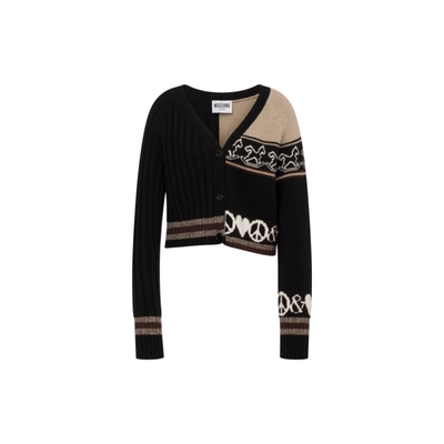 Moschino Jeans  女士羊毛混纺V领高腰复古开衫