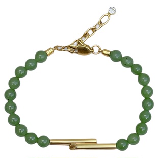 官方ALP JEWELRY渡玉系列和田碧玉手链天然精品6mm圆珠菠菜绿手串