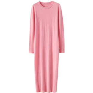 静奢风的吸引力~圆领100%纯山羊绒连衣裙女纯羊绒毛衣针织衫长款