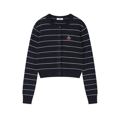 樱桃KIRSH韩系圆领条纹针织开衫