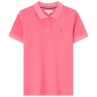 Tommy春夏童装女珠地肌理经典学院风休闲小绣标纯色短袖T恤POLO衫