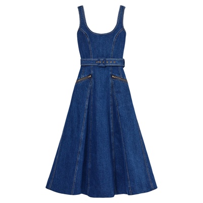 self-portrait牛仔连衣裙中长裙