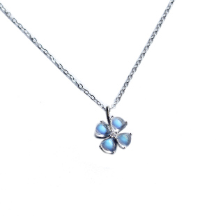 天然斯里兰卡月光石吊坠 戒面 心形 925纯银四叶草吊坠 锁骨链女