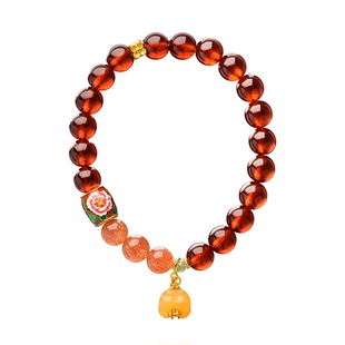觉人芬达橙石榴石手链纯银珐琅彩牡丹金太阳石玉髓吊坠【行香子】