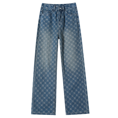 蓝色阔腿牛仔裤女春秋季