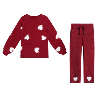 新款爱慕睡衣女秋冬红色半边绒柔软舒适长袖裤分身家居服套装睡裙