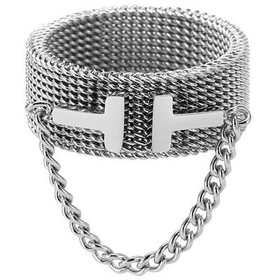 链条字母古巴钛钢女士戒指