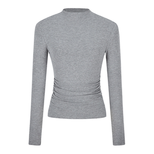 MosesQueen魔西女王灰色半高领打底衫女春秋内搭修身长袖t恤上衣