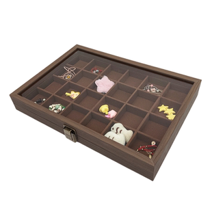 黑胡桃纹木质高端时尚24格珠宝首饰收纳展示箱戒指手链手串饰品盒