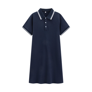 女生短袖连衣裙藏青polo衫纯棉校服现货学校同款白杠中小学生过膝