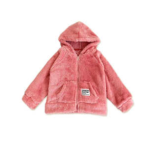 儿童保暖加绒外套厚秋冬女童连帽上衣珊瑚绒男童长毛绒外套加厚冬