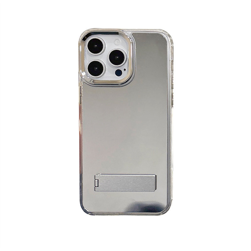 银色电镀全屏镜面适用于iphone16手机壳17proMAX补化妆镜子15plus金属折叠支架苹果14个性air保护套1