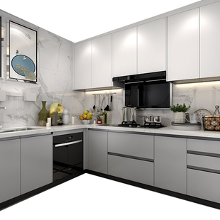 金牌厨柜整体橱柜定制厨房台面石英石中岛台开放式厨房装修橱柜门