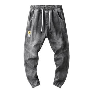 男士浅色牛仔裤男生冬季2025新款潮ins超火潮流宽松束脚工装裤子