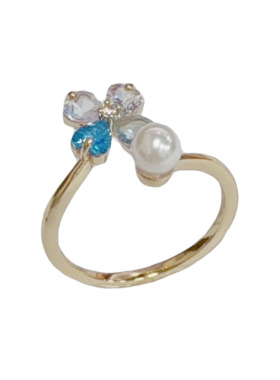 轻奢蓝色花瓣珍珠开口食指戒