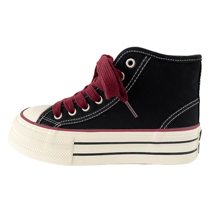 冬季少女孩高帮帆布鞋女鞋加绒保暖二棉鞋女百搭初中大童学生板鞋