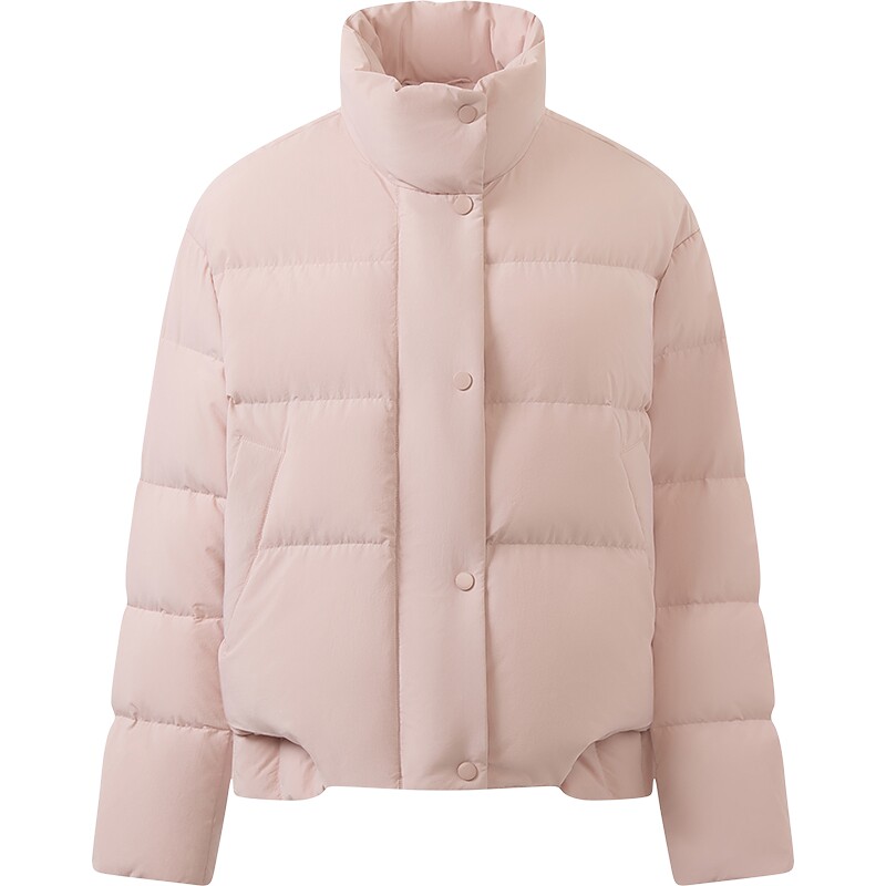 【90白鸭绒】播26冬新品H型粉色短款立领保暖羽绒服女DDT4RD2044