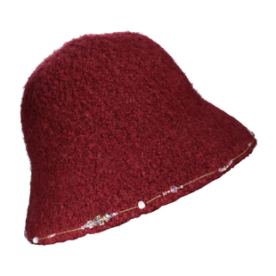 Cercoo/奢蔻马年红色本命年帽子水晶渔夫帽百搭舒适氛围感钟形帽