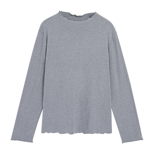 大码胖mm超好看冬装针织打底衫上衣女绝美木耳边内搭显瘦长袖t恤