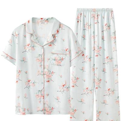 MYBODY商场同款睡衣套装女夏高级感缎面凉感短袖长裤家居服可外穿