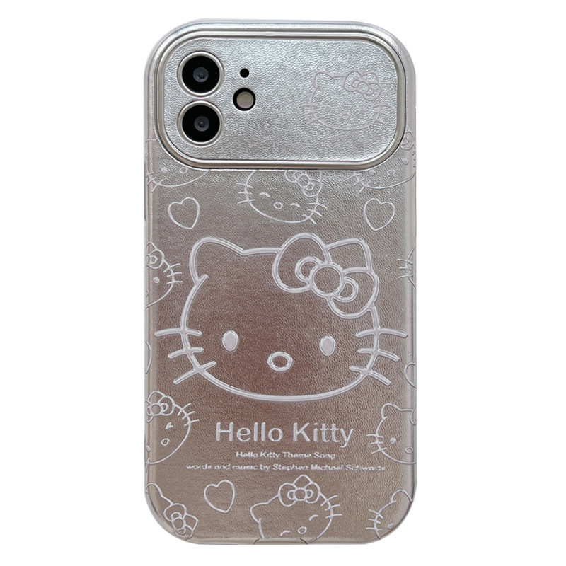 皮质ins日韩银色kitty猫适用iphone15pro手机壳苹果14promax新款13女12全包软壳14网红超火大视
