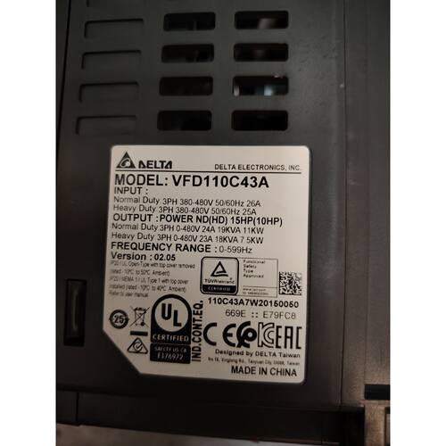 议价台达CP2000变频器，型号VFD110C43A，11KW，