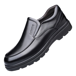 老人头皮鞋男真皮头层牛皮秋冬款商务休闲男鞋加肥加宽厚底爸爸鞋