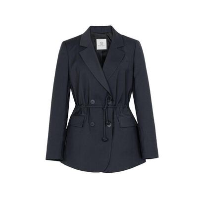 XG雪歌黑色通勤长袖休闲西装2025春季新款抽绳收腰设计翻领外套女