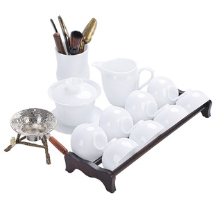 高端冰种玉白瓷功夫茶具套装家用办公室盖碗茶杯悬停德化陶瓷纯白