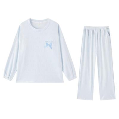 BE海岛绒蝴蝶结压花纯色睡衣女冬