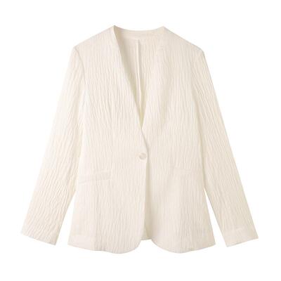 CHESONSE褶皱纯色V领西装外套