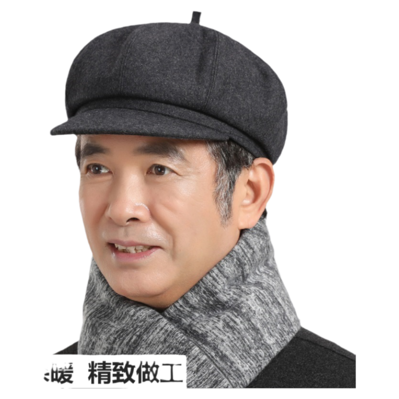 高档老头帽子男冬季爸爸毛呢八角帽中老年人加厚保暖帽鸭舌帽围巾
