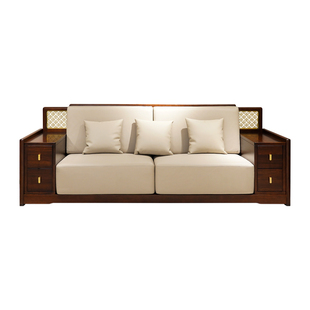 半墨新中式乌金木全实木沙发大户型客厅真皮沙发组合别墅高端家具