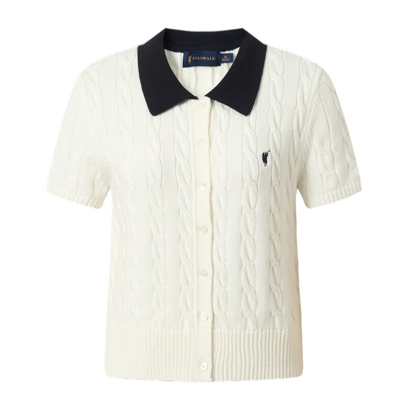 POLOWALK女士翻领绞花开衫
