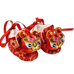 冬季婴儿棉鞋手工布鞋传统中国风软底虎头鞋加厚加绒满月周岁抓周