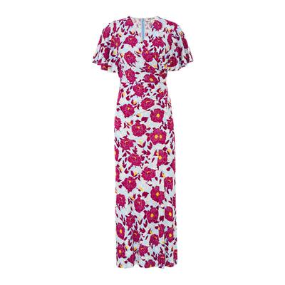 [新品首降]DVF2026春夏度假V领蓝紫色摩登比芭玫瑰裹身裙DW1U012