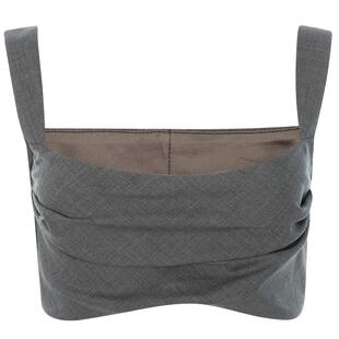 Paris Georgia 春季深灰色羊毛气质高级感修身褶皱胸衣吊带