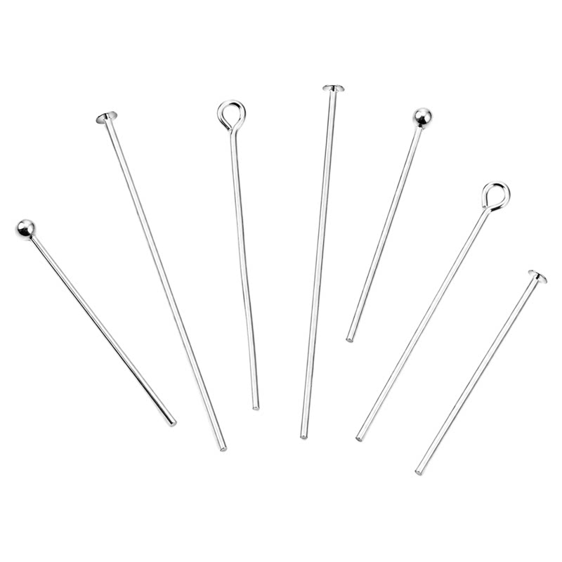 S925纯银9字针diy手工制作t型针平头针制作耳环针配件圆头针球针
