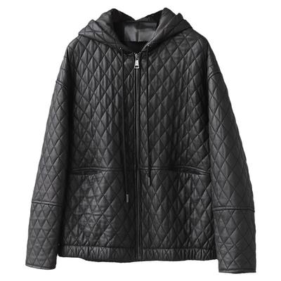 真皮皮衣女绵羊皮连帽2025秋季新款大码百搭加棉短款宽松夹克外套