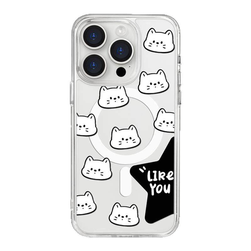 benefit满屏可爱猫狗头像18pro17适用于iphone16promax苹果15PRO黑色透明磁吸手机壳13新款14防摔保护套12