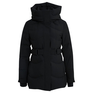 [远红外发热]LANDI保暖收腰系带高领连帽中长羽绒服女2025冬新品