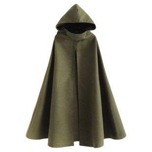 小众军绿色暗黑风个性神秘巫师斗篷毛呢连帽外套披肩罩衫袍子大衣