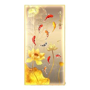 led带灯轻奢九鱼图入户玄关装饰画竖版走廊过道挂画简约现代高端