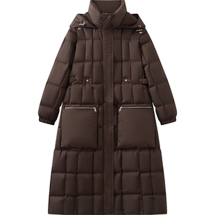 播方格绗缝宽松长款抗寒保暖羽绒服冬季过膝外套DDS4RD5285