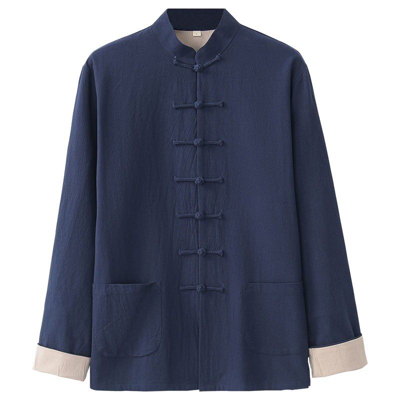 唐装男中国风外套复古中老年长袖上衣中式春秋茶艺棉麻款居士汉服