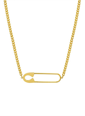 欧美夸张个性大别针钛钢吊坠项链